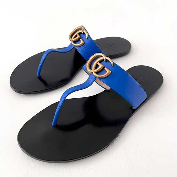 GUCCI | Marmont Double G Logo Blue Leather
Sandals Thong Slides EU 38.5 US 8.5 - Picture 2 of 11